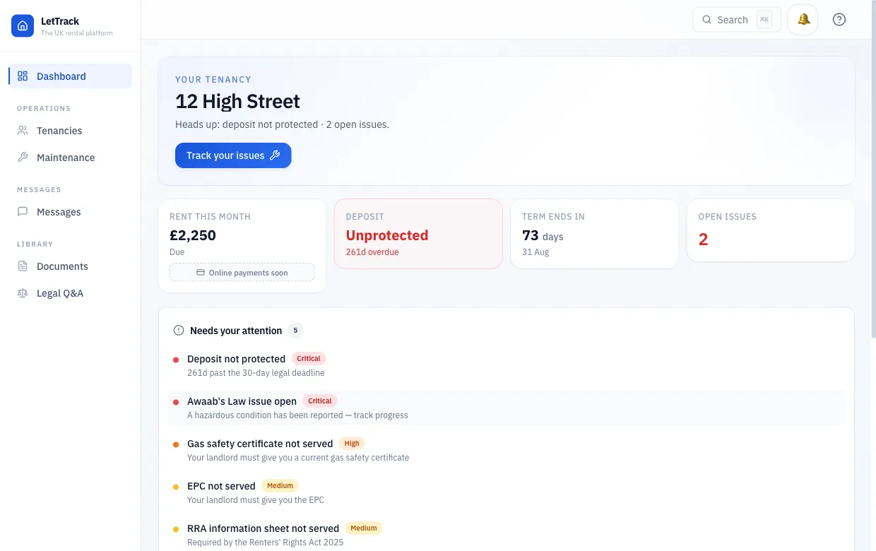 LetTrack tenant view